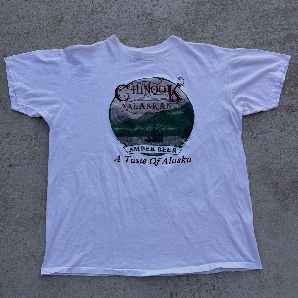 Vintage Chinook Alaskan Amber Beer T Shirt White XL Single Stitch 80s USA alaska